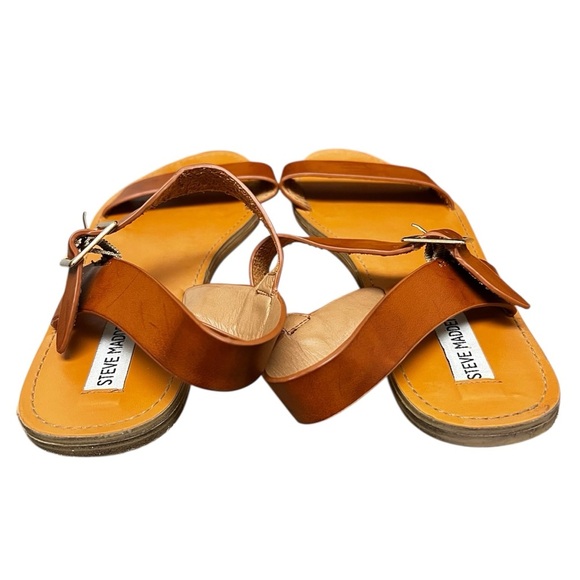 Steve Madden Donddi 11 Leather Brown Tan Strappy Boho Chic Flat Casual Sandals - Picture 5 of 9